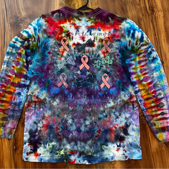 Upcycled Simply Southern long sleeve t-shirt ice dye mandala front, scrunch back - Picture 2 of 2